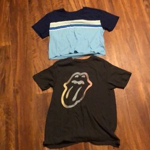 Two t-shirts. One Rolling Stones one Stripes